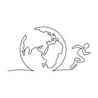 Continuous one line drowing of earth clock and Earth hour concept single line art illustration. vector