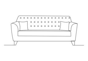 sofa in Continuous single drawn. Line art. doodle. Continuous one line drawing the interior of the living room in the house. vector