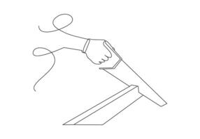 Hand Saw in Continuous line drawing. One line drawing background. Vector illustration. hacksaw continuous line icon