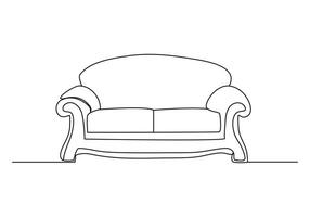 sofa in Continuous single drawn. Line art. doodle. Continuous one line drawing the interior of the living room in the house. vector