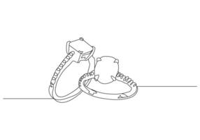 Wedding rings in Continuous line drawing. Romantic elegance concept and symbol proposal engagement and love marriage in simple linear style. Editable stroke. Outline vector illustration