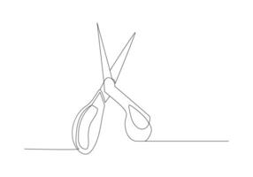 Scissors in Continuous one line drawing. drawing single line style, minimalist design. Editable stroke. Isolated. Vector illustration