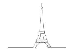 Eiffel Tower Single one line drawing. Tourism and travel greeting postcard concept. Modern continuous line draw design vector illustration