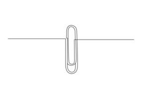 Paper clip in Continuous one single line drawing. Stationery item vector illustration