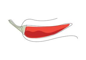 Red chili pepper in continuous one line art drawing. Simple line art. Vector Illustration Hand Drawn Vegetable Cartoon Art.