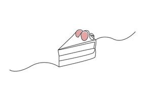 sliced cake in Continuous one line drawing . Cheese cake outine vector illustration.