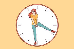 Clock with happy woman with hand together communicating importance of time management vector