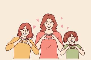 Congratulations on women day from women of different ages showing heart gesture. vector