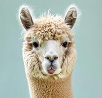 ai generado el alpaca tiene su lengua fuera y es posando para el cámara foto