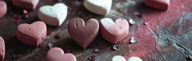 AI generated several pink and white hearts on a table photo