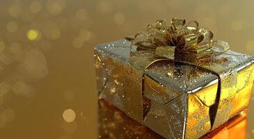 AI generated a gold gift box with a bow photo