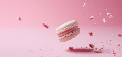 AI generated a picture of a white and pink macaron on pink background photo