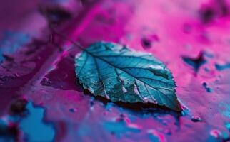 AI generated a leaf is on a pink blue background showing a purple and blue color photo