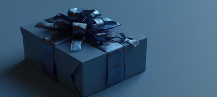 AI generated a gift box with blue ribbon on a blue background photo