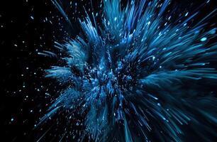 AI generated blue firework explosion on black background photo