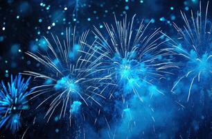 AI generated blue firework explosion on black background photo