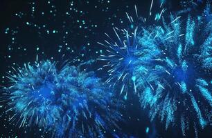 AI generated blue firework explosion on black background photo