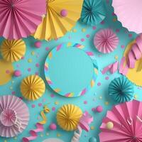 AI generated colorful birthday party background with happy birthday circle photo