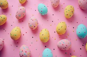 AI generated colorful easter eggs on pink background photo