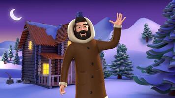 a cartoon man in a brown coat waving at the camera video