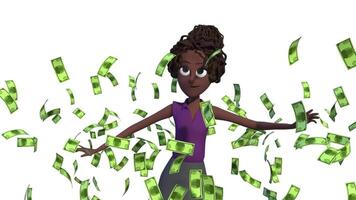 a cartoon woman is surrounded by money video