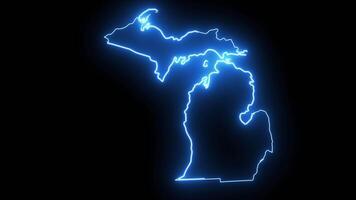 Michigan state map animation with glowing neon effect video