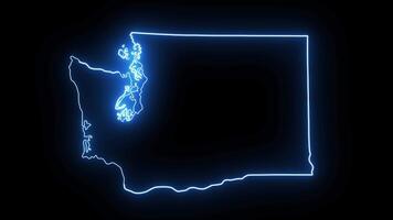 Washington staat kaart animatie met gloeiend neon effect video