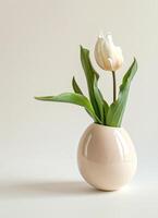 ai generado Pascua de Resurrección tulipanes en un huevo con blanco antecedentes foto