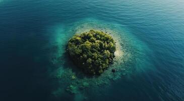 AI generated aerial shot of a lone island in the middle of water aerial shot photo