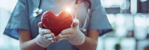 AI generated healthcare staff holding a heart in their hand photo