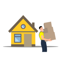 man carrying a box with a house on the background png