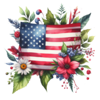 AI generated USA flag wavy watercolor clip art for 4th of July holiday independence day holiday in USA.  hand drawn of National flag of United States on png transparency