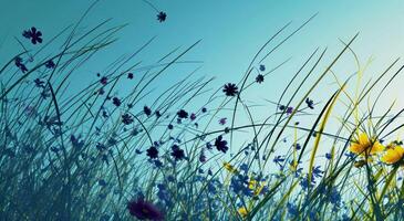 AI generated grass background with flowers bouncing photo