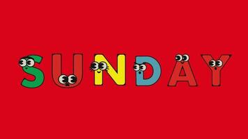 Sunday the  name of a day Name of the day of the week name of the day of a month on red background. video