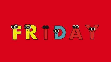 Friday the  name of a day Name of the day of the week name of the day of a month on red background. video