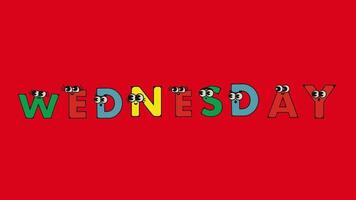 Wednesday the name of a day Name of the day of the week name of the day of a month on red background. video