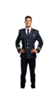 ai généré intelligent Beau avion capitaine permanent Heureusement souriant sur png transparent Contexte