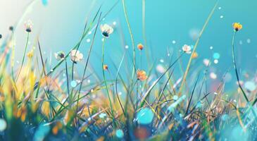 AI generated grass background with flowers bouncing photo