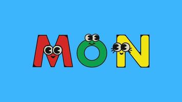 Mon Name of the day of the week name of the day of a month animated cartoon video. video