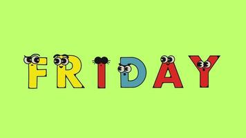 vrijdag de naam van een dag naam van de dag van de week naam van de dag van een maand geanimeerd tekenfilm video. video