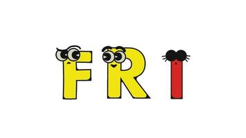 Fri Name of the day of the week name of the day of a month animated cartoon video. video