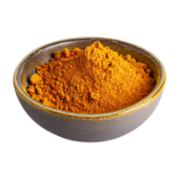 AI generated Turmeric powder in a bowl isolated in a transparent background. Turmeric  PNG