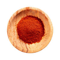 ai gegenereerd rood chili poeder in een houten kom geïsoleerd in een transparant achtergrond. paprika PNG
