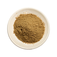 AI generated Coriander powder on a plate isolated in a transparent background. Top view Coriander PNG