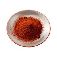 AI generated Red paprika powder on a plate isolated in a transparent background. Paprika PNG