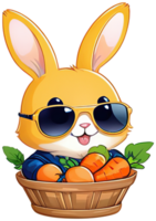 ai généré mignonne bébé lapin portant des lunettes de soleil dans une carotte panier png