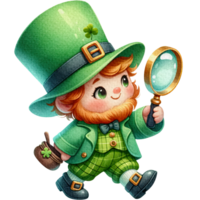 AI generated Leprechaun cute cartoon character watercolor walking and searching for something. png