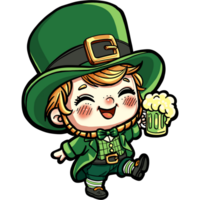 Leprechaun cute cartoon character with Green beer pint png