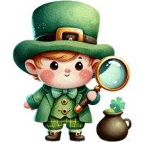 AI generated Leprechaun cute cartoon character watercolor walking and searching for something. png