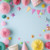 AI generated birthday template transparent background with colourful party photo